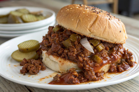 Sloppy joe sandwich with picklesの写真素材