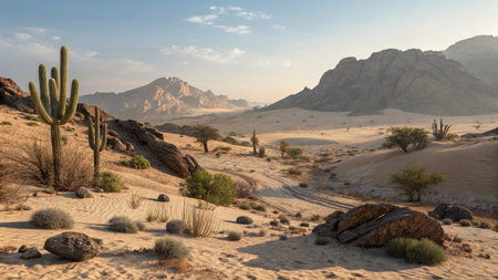 Cactuses in the desert of Wadi Rum, Jordan.の写真素材