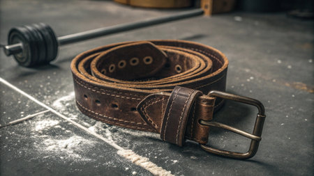 Leather belt with a metal buckle on a dark background. Toned.の写真素材