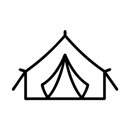 camping tent icon over white background, line style, vector illustrationのイラスト素材