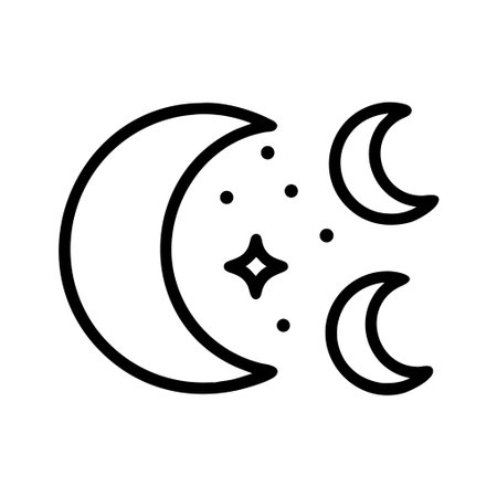 Moon and stars icon vector. A thin line sign. Isolated contour symbol illustrationのイラスト素材