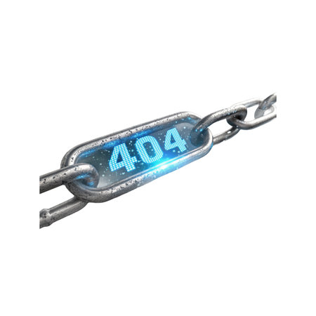 3d rendering of a metal chain with a 404 error message.