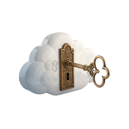 Cloud computing with key on white background. Isolated 3D illustrationの写真素材