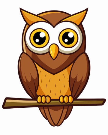 Owl sitting on a branch isolated on white background. Vector illustration.のイラスト素材
