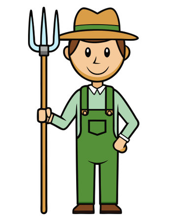 farmer with pitchfork icon over white background colorful design vector illustrationのイラスト素材