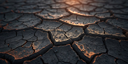arid land with cracked ground shows the impact of drought and climate change issues