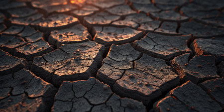 a stark image showing the effects of drought on the earth, cracked and barren land.