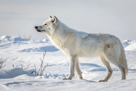 White wolf in the snow in winter. Polar wolf (Canis lupus)の写真素材