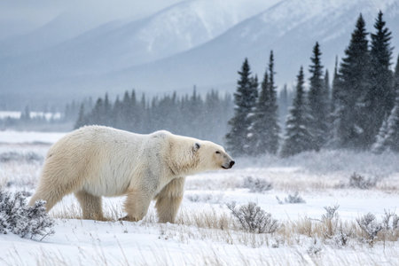 Polar bear (Ursus maritimus) walking in the snow.の写真素材