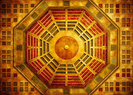 Illustration of a gilded ceiling with a circular pattern in the centerの写真素材