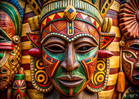 Wooden mask of the indigenous peoples.の写真素材