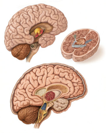Human brain anatomy on a white background. 3D illustration, 3D rendering.