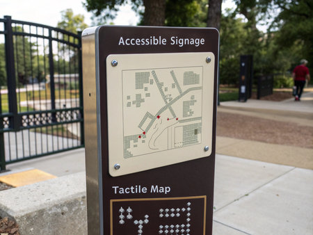 Aerial view of a sign at the entrance to a park.