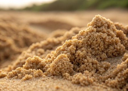 Close up of sand in the beach. Shallow depth of field.の写真素材