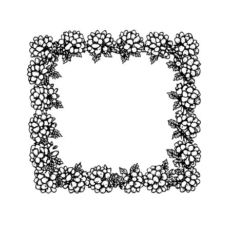 Illustration of floral frame with black and white flowers on white backgroundのイラスト素材