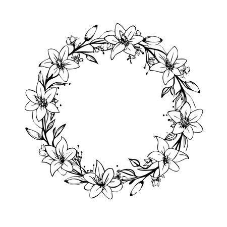 Round frame with flowers. Floral wreath. Vector illustration.のイラスト素材