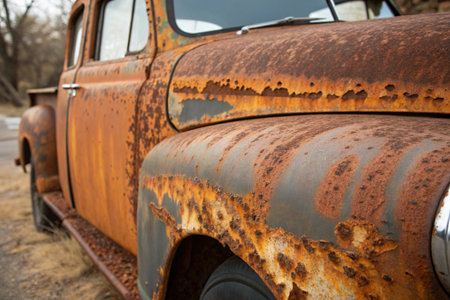 Abandoned old rusty car on the side of the road.の写真素材
