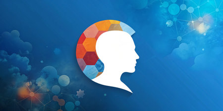 Human head silhouette. Mental health relative brochure, report or flyer design template. Scientific medical designs. Connected lines with dots. Medical backgroundの写真素材