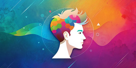 Abstract human head with colorful gradient background. Vector illustration. Eps 10