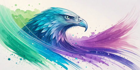 Eagle with colorful splashes on white background. Digital illustration.の写真素材