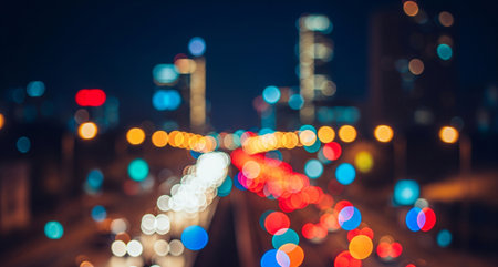 Abstract blur bokeh city street light background - vintage filter effect