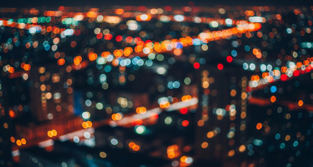 Abstract Bokeh of cityscape at night, defocused background