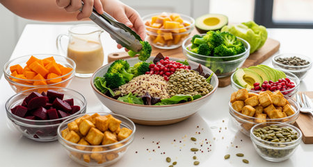 Healthy food concept. Vegetables, fruits and nuts on the table.の写真素材