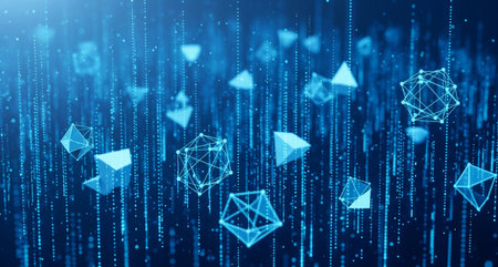Abstract digital blue background with polygonal particles. 3D Renderingの写真素材