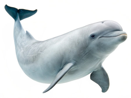 a beautiful white dolphin swims gracefully. its smooth skin glistens in the clear water around it.の写真素材