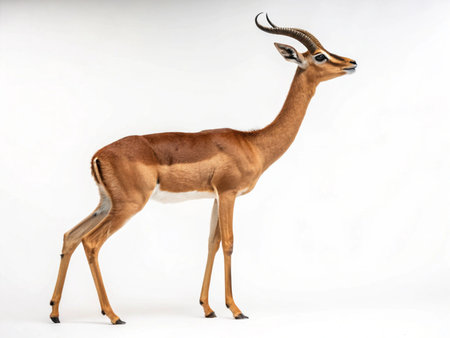 a slender impala stands gracefully against a white background, showcasing its elegant profile and hornsの写真素材