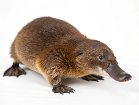 a platypus on a white background, showcasing its unique features and adorable appearance in a studio shotの写真素材