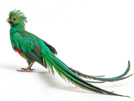 Green bird in front of a white background, isolatedの写真素材