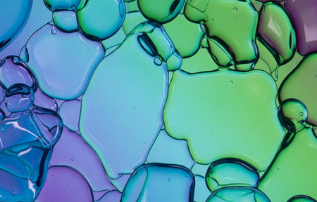 macro shot of colorful liquid bubbles creating an abstract background imageの写真素材