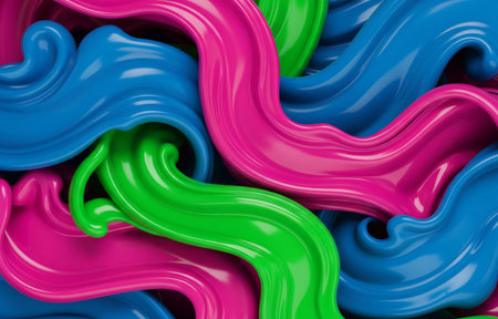 a vibrant abstract background featuring fluid shapes in blue, pink, and greenの写真素材