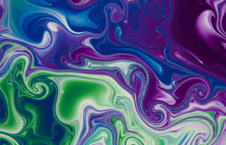 a colorful abstract background with swirling fluid art and vibrant colorsの写真素材