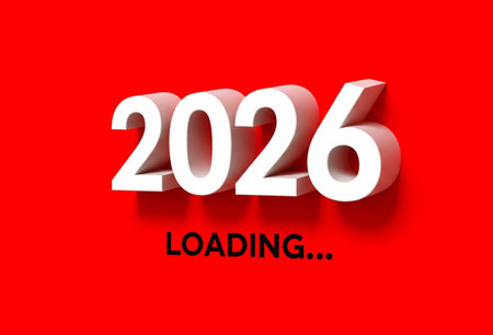 a white d rendering of the year two thousand twenty six with loading text in redの写真素材