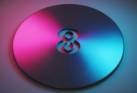 DVD with blue and pink light, 3d rendering. Computer digital drawing.の写真素材