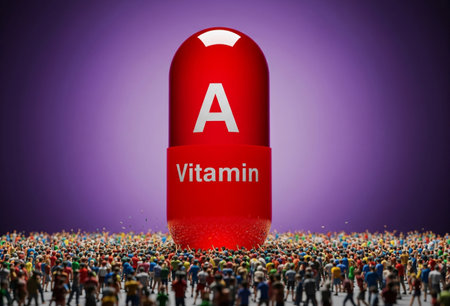 vitamin a supplement capsule over a crowd of people for health conceptの写真素材