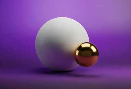 a 3d render of white and gold spheres on a purple gradient background