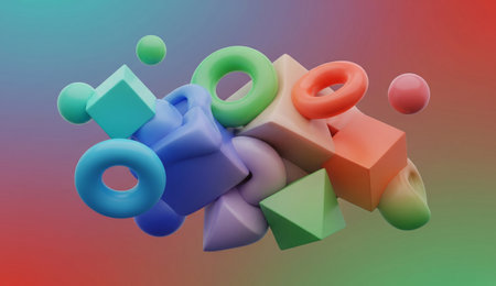 a colorful geometric shapes rendering design wallpaper art backdropの写真素材