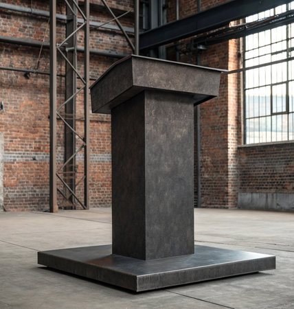 3d rendering of a podium in a modern building with brick wallsの写真素材