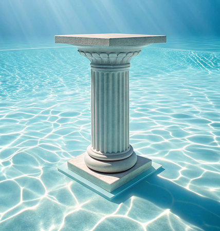 Antique column in a swimming pool. 3D render. Conceptual image.の写真素材