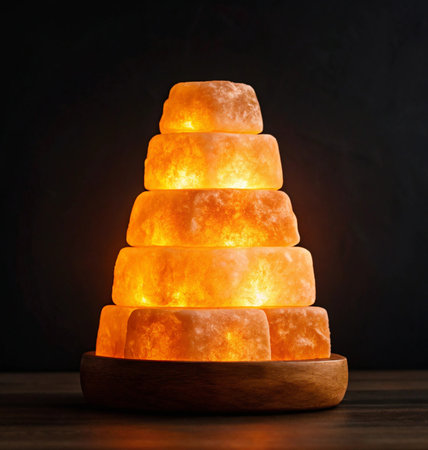 Christmas tree made of candles on wooden table against dark background, closeupの写真素材