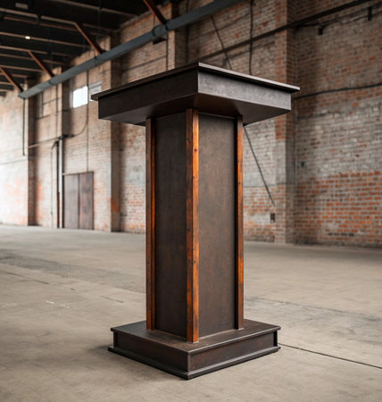 3d render of a podium in an old factory building with brick wallsの写真素材