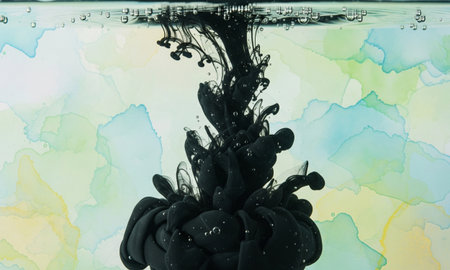 Underwater ink black dye dissolving water purity abstract illustration freshness.の写真素材