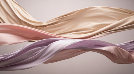 Soft pastel fabric waves background Smooth silk textile flowing ribbons drapery Elegant movement visualization Neutral setting.の写真素材