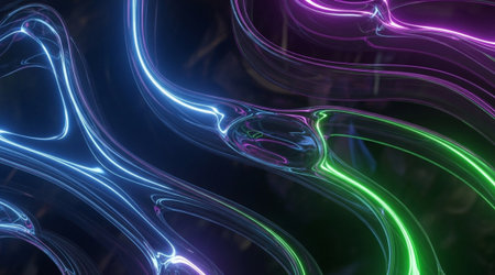 Luminous fluid texture dark background Vibrant flowing light trails futuristic glowing waves...