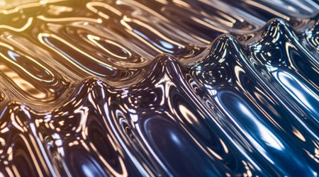 Abstract flowing liquid surface. Dynamic peaks and waves texture. Metallic reflections...