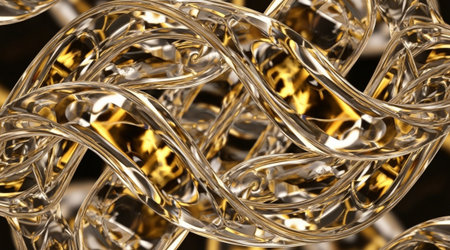 Abstract flowing clear glass tubes luxury background. Wavy fluid shape bright metallic pattern....