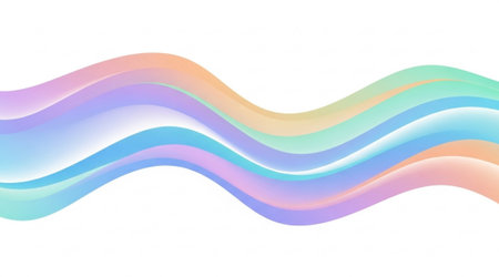 Colorful fluid waves abstract gradient background. Smooth flowing vibrant pastel colors banner wallpaper.の写真素材